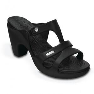 CROCS Cyprus V Heel Open Back Strappy Wedge Sandal Heel - BLACK - SIZE  9